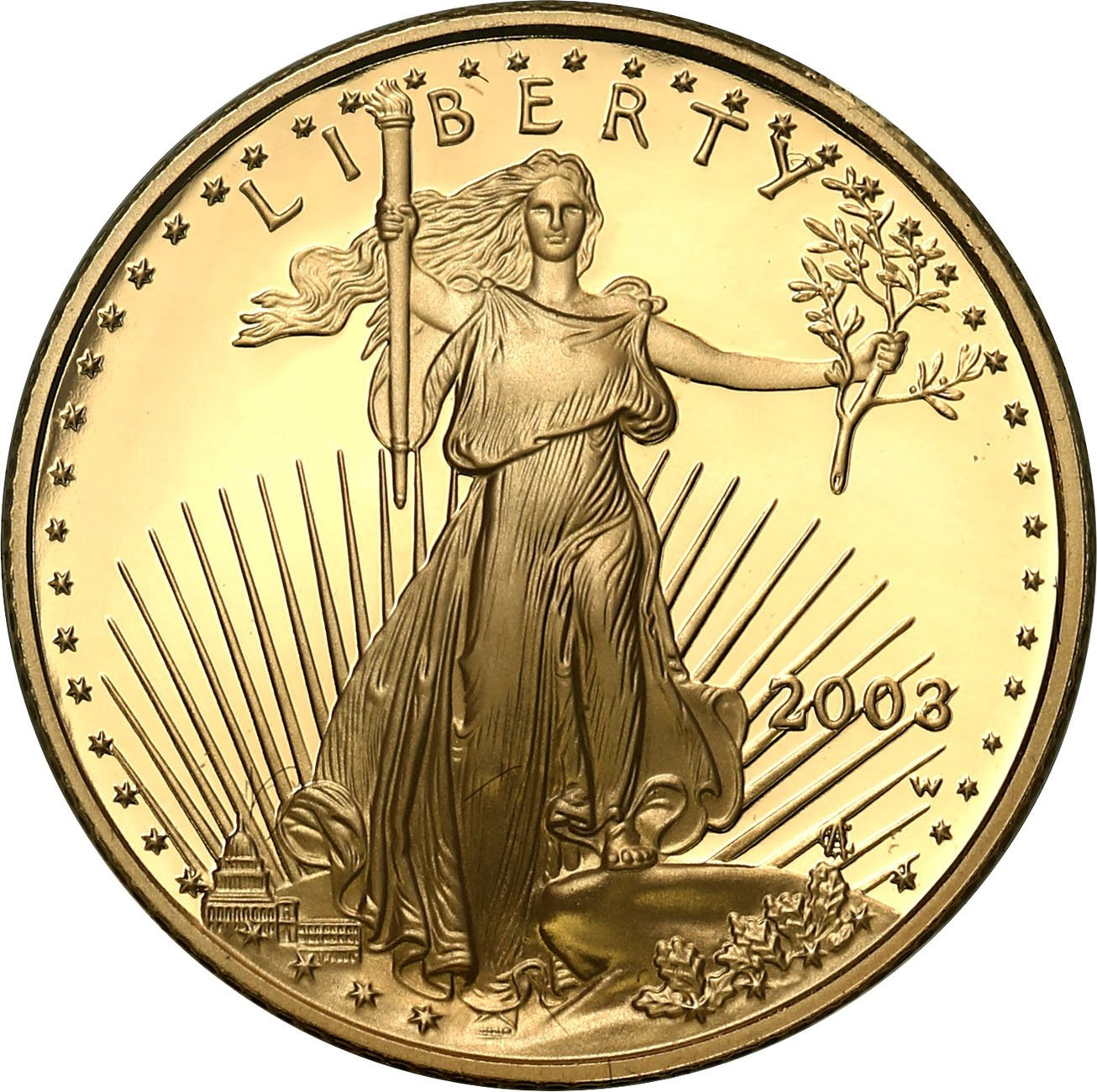 USA. Złote 10 $ dolarów 2003 Orzeł (Eagle) - LUSTRZANY – 1/4 uncji złota